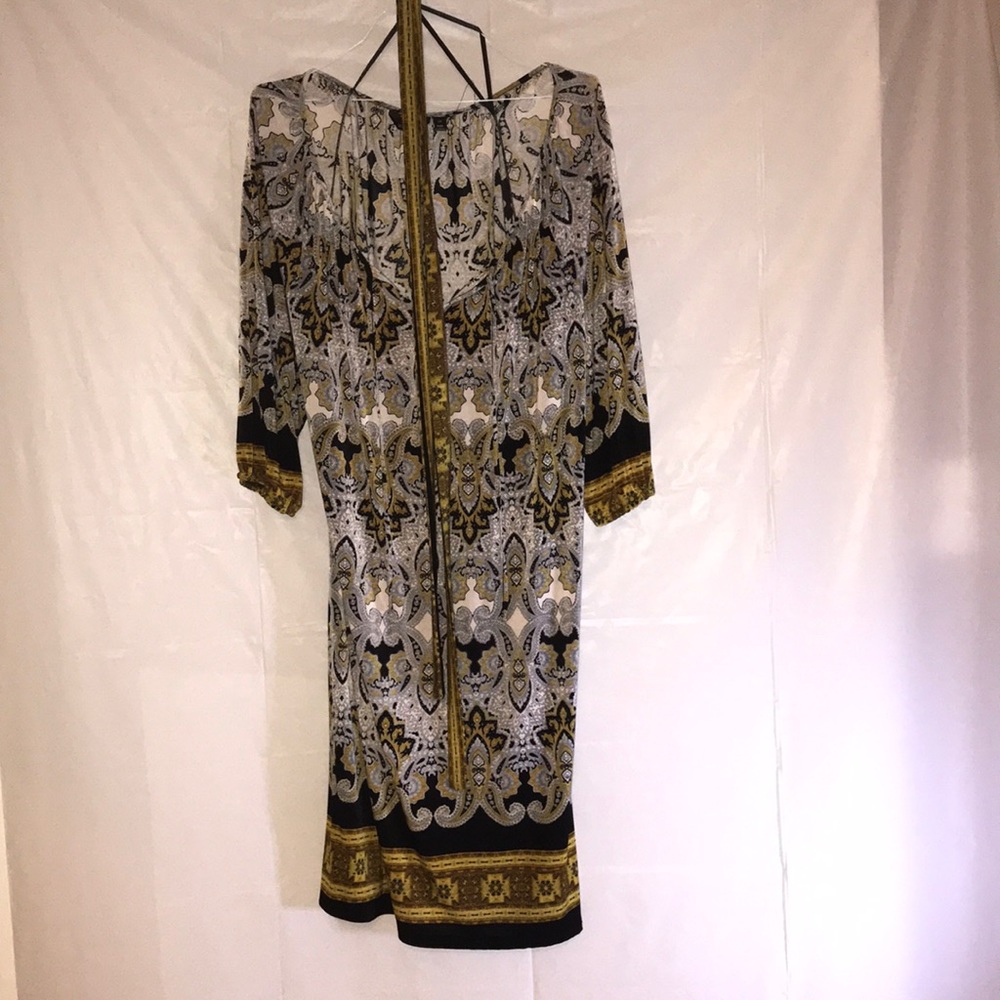Sz 2x Dress, Black/White/Gold, Belted